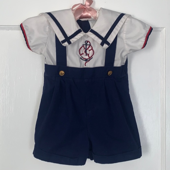 Bryan Other - Bryan Vintage Sailor Suit Romper EUC Blue & White Nautical EUC 12M